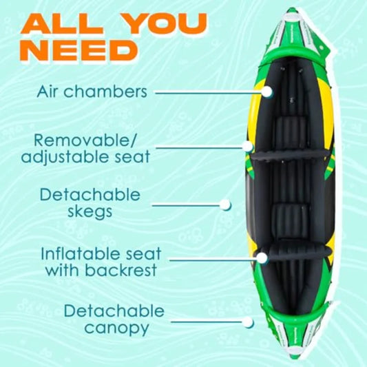 Inflatable Kayak 2 Person with Detachable Sun Canopy