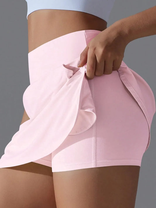 Womens High Waist Athletic Skirted Shorts With Pocket Detail