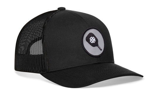 Pickleball Trucker Hat | Black Ball And Paddle Snapback