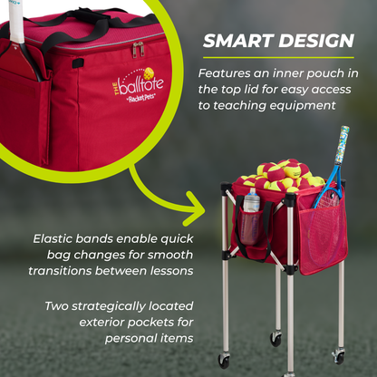 Ball Tote - Red Replacement Bag for Tennis and Pickleball Pro Teaching Cart