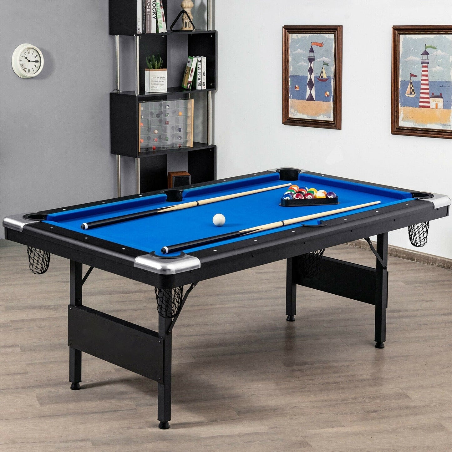 6 Feet Foldable Pool Table with Complete Set of Balls