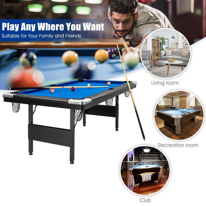 6 Feet Foldable Pool Table with Complete Set of Balls