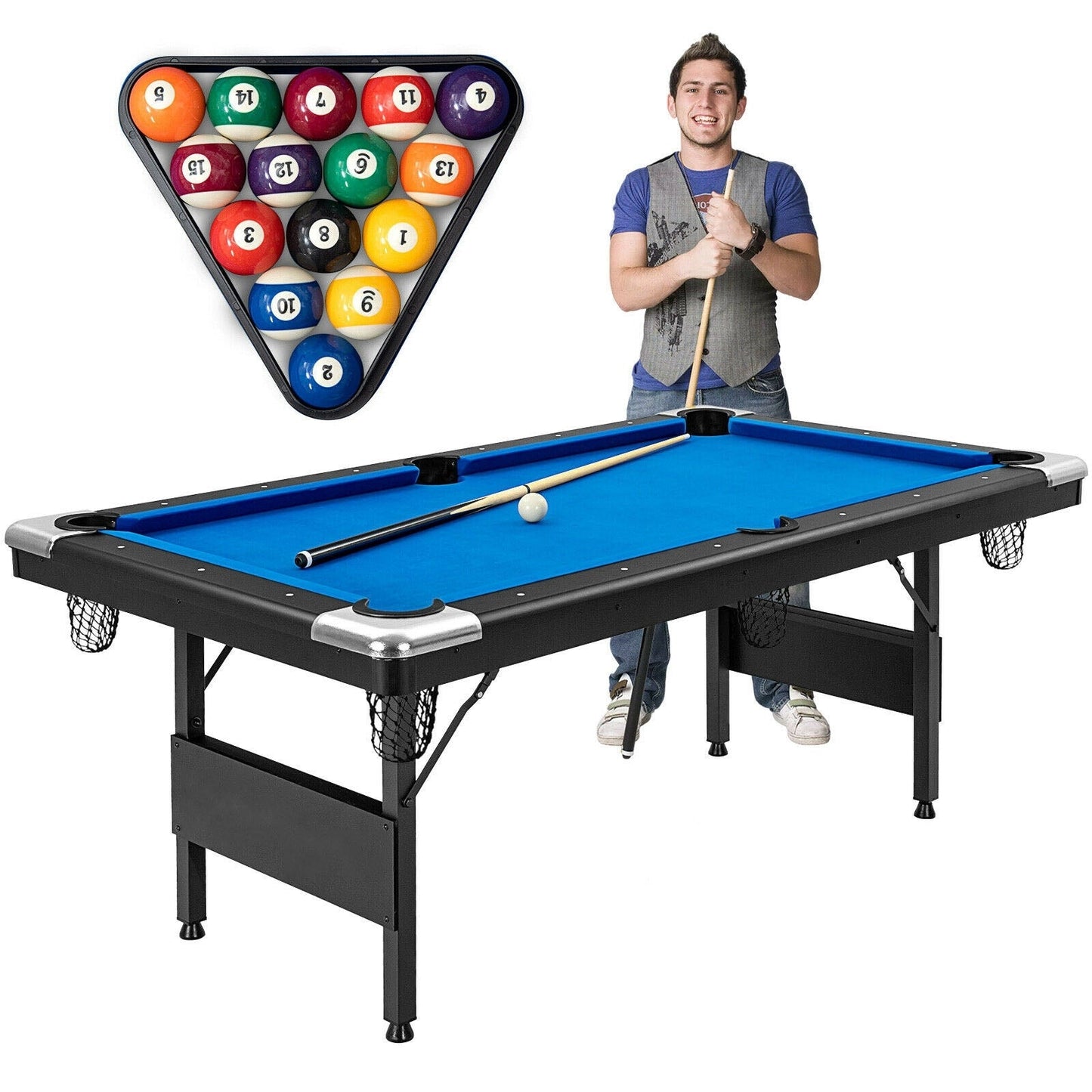 6 Feet Foldable Pool Table with Complete Set of Balls
