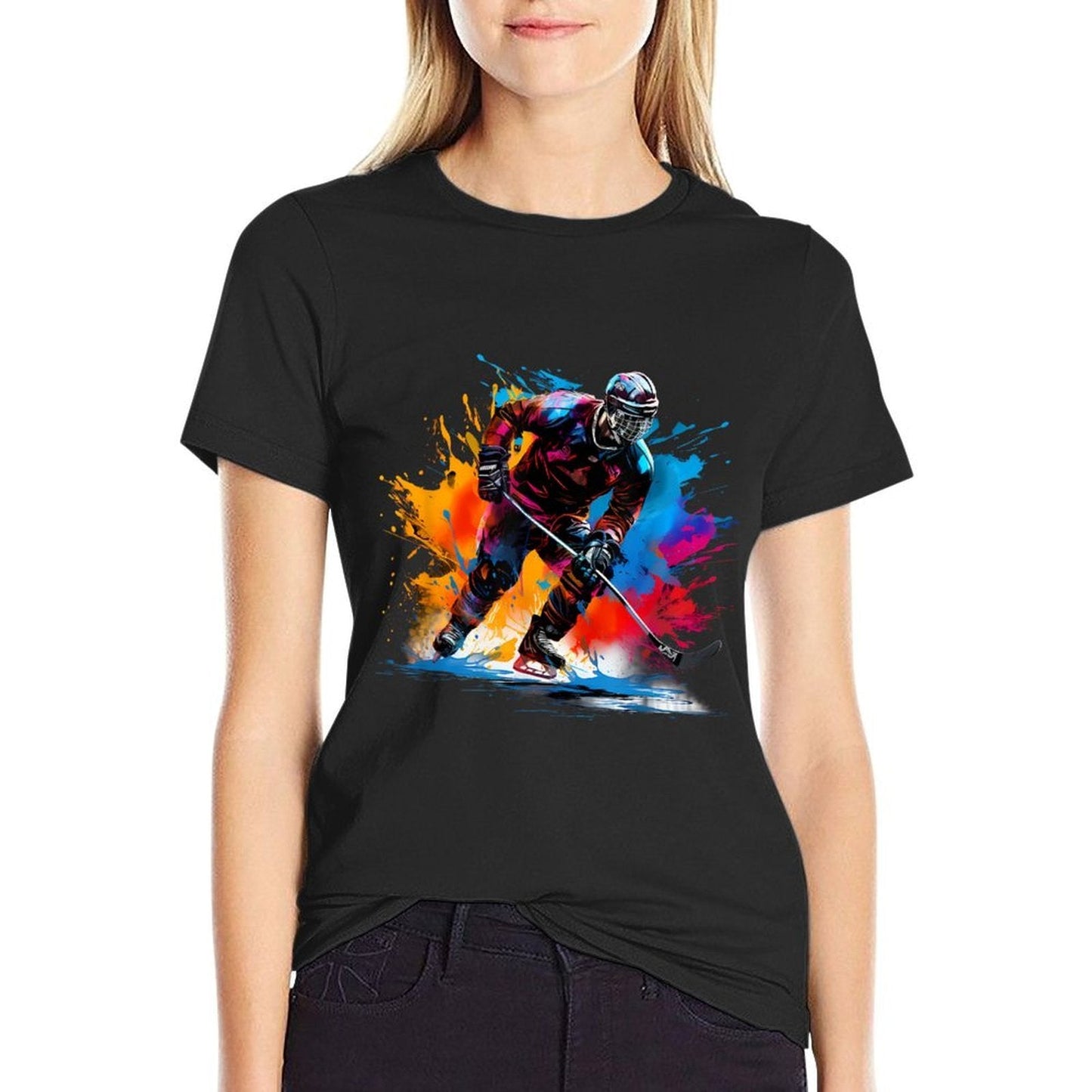 Colorful Ice Hockey  Polyester Blend T-Shirt