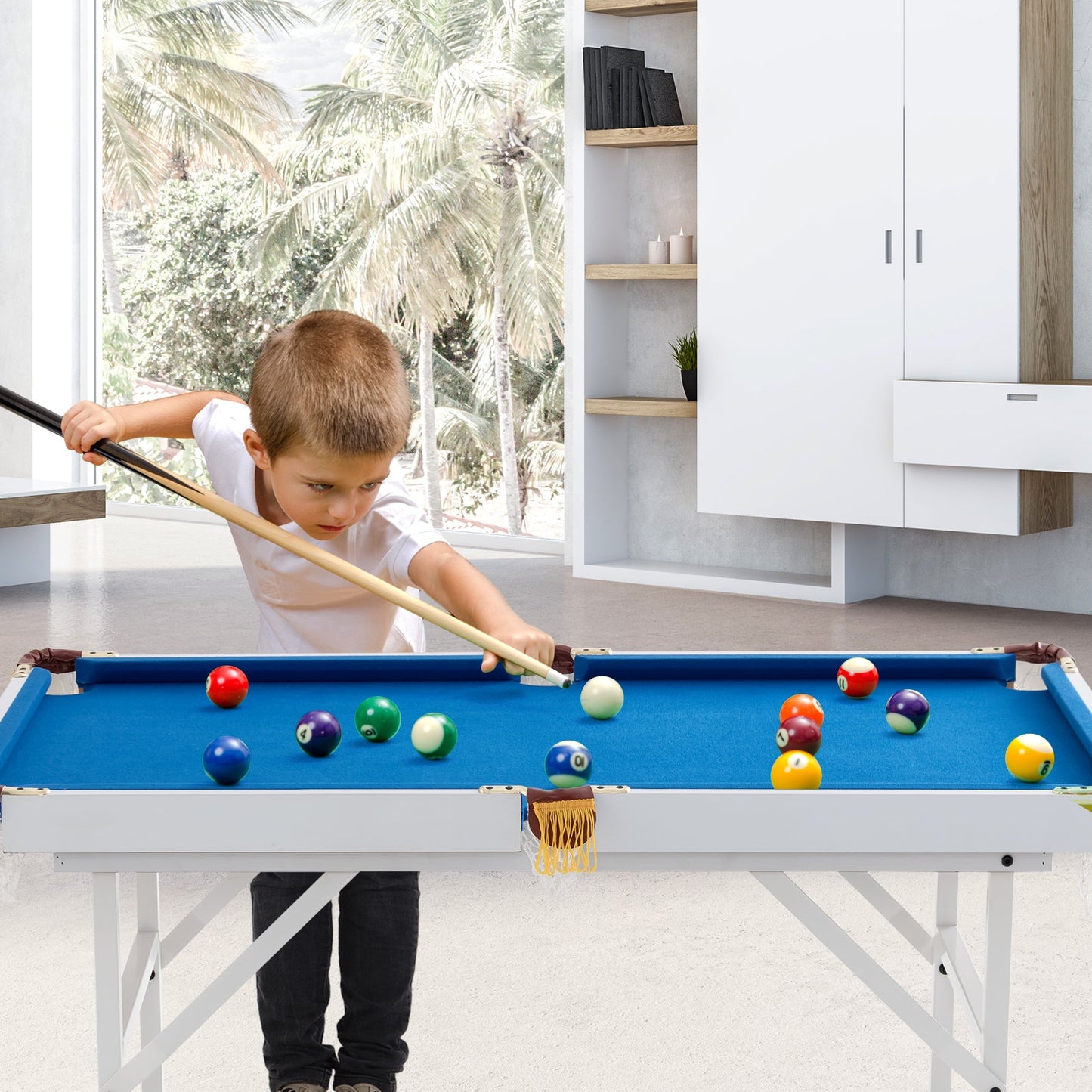 47 Inch Folding Billiard Table with Cues. Brush, and Chalk