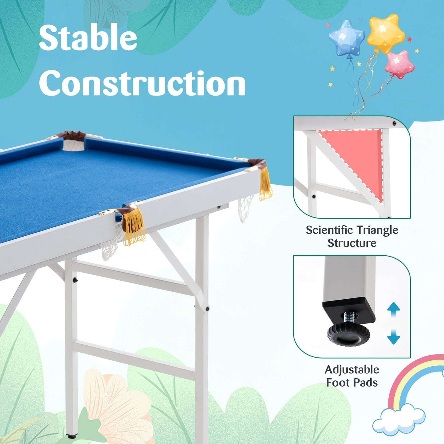 47 Inch Folding Billiard Table with Cues. Brush, and Chalk