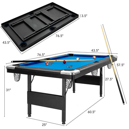 6 Feet Foldable Pool Table with Complete Set of Balls
