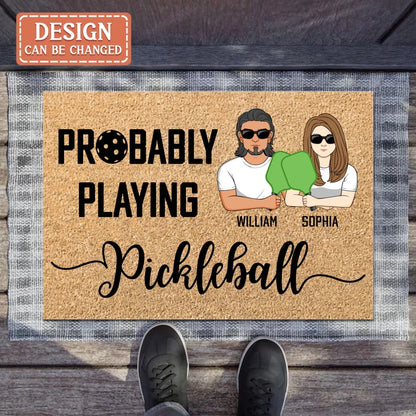 Personalized Pickleball Doll Couple Doormat - Gift Idea For Couple - Probably Playing Pickleball