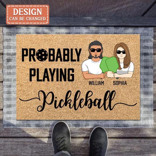 Personalized Pickleball Doll Couple Doormat - Gift Idea For Couple - Probably Playing Pickleball