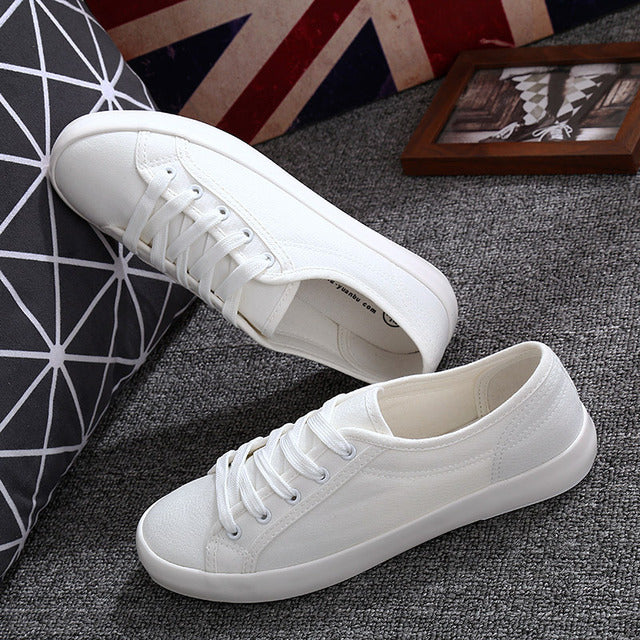 White Canvas Women's Tennis Shoes