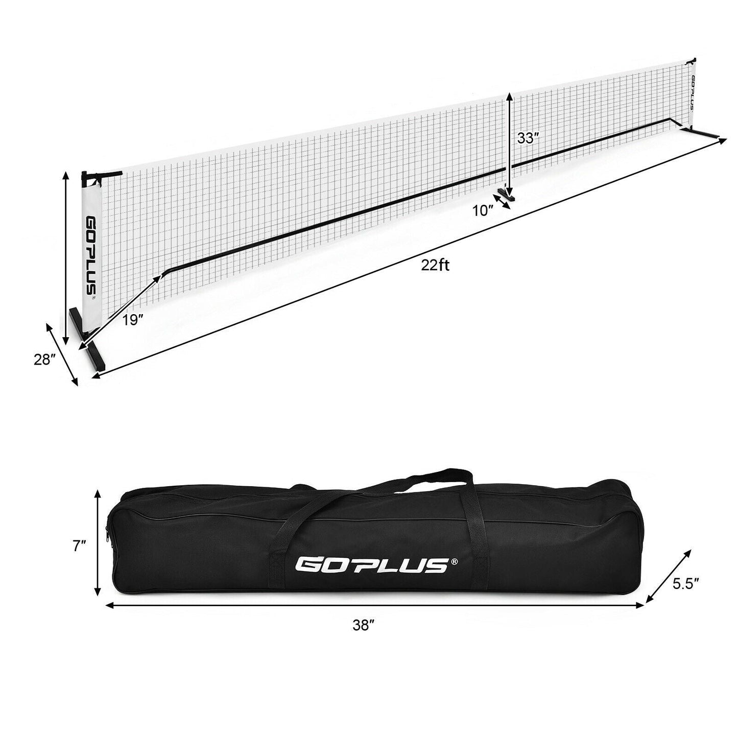 22 Feet Portable Pickleball Net Set System with Carry Bag