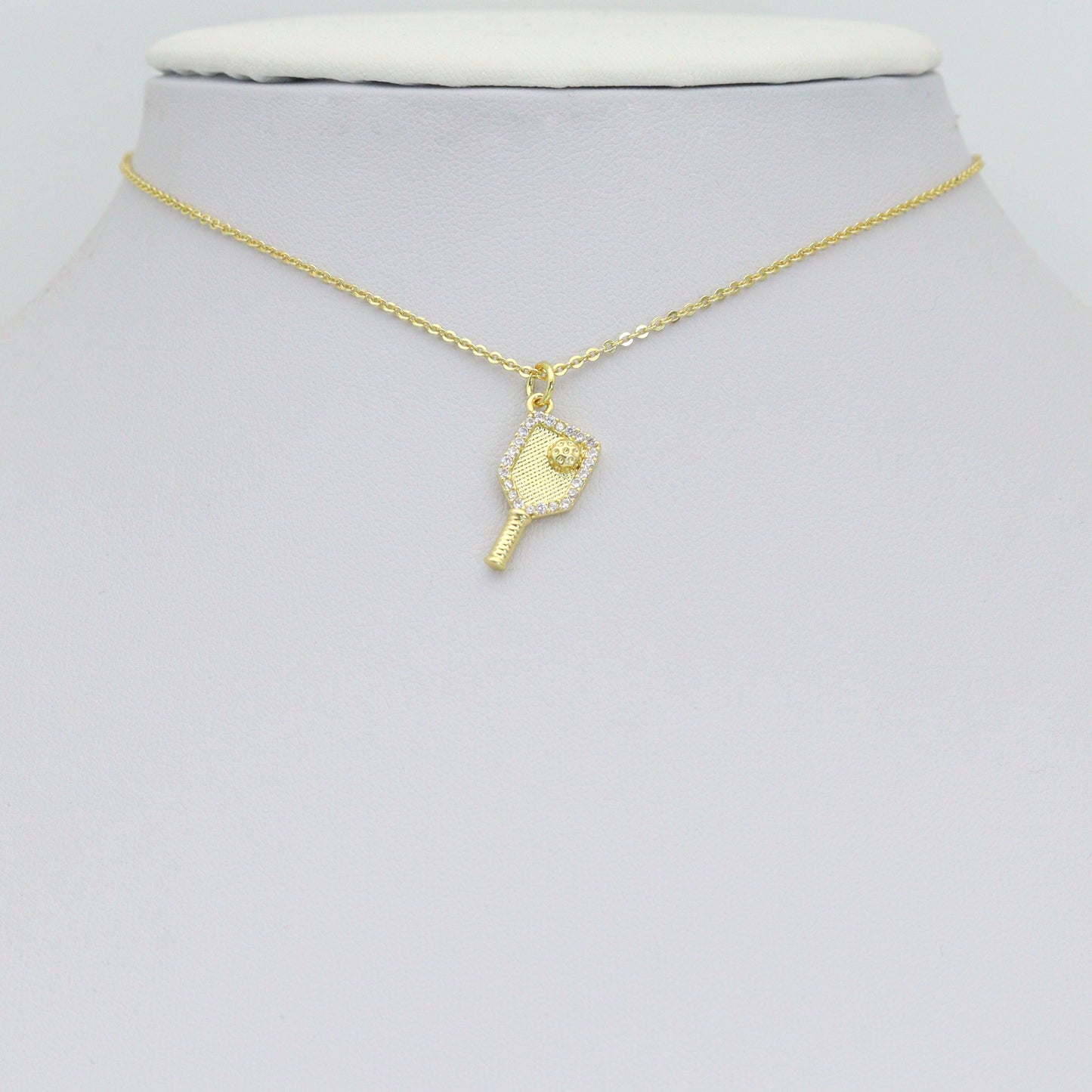Clear CZ Gold Silver Pickleball Paddle Charm-sports pendant charms, sku#A517