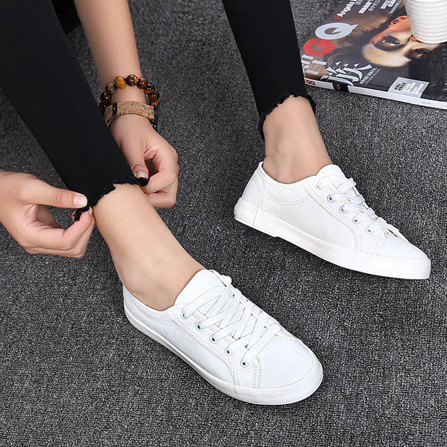 White Canvas Women's Tennis Shoes