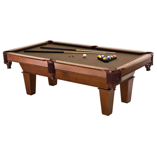 7 Ft Brown Wool Cloth Top Pool Table With Cues And Balls