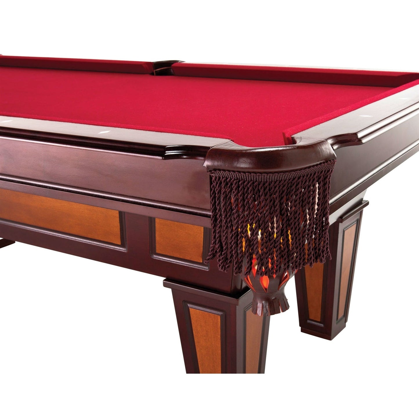7 Ft Pool Table With Red Burgundy Wool Top And Fringe Drop Pockets