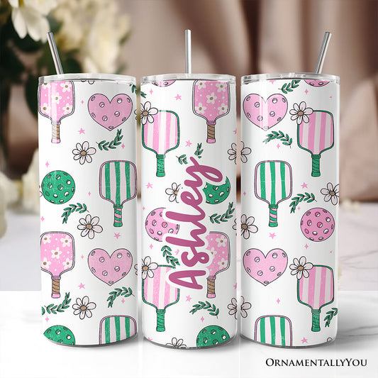 Pink Retro Pickleball 20oz Personalized Tumbler
