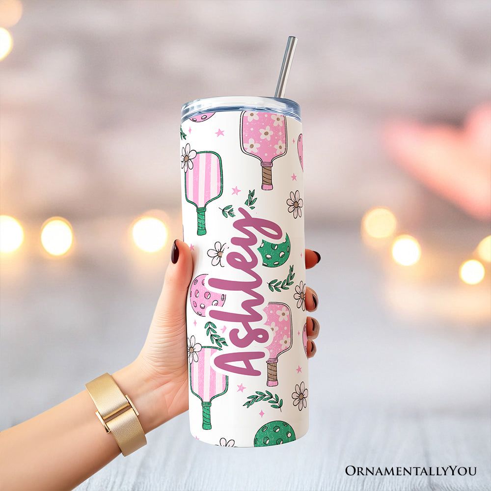 Pink Retro Pickleball 20oz Personalized Tumbler