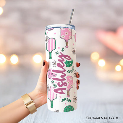 Pink Retro Pickleball 20oz Personalized Tumbler