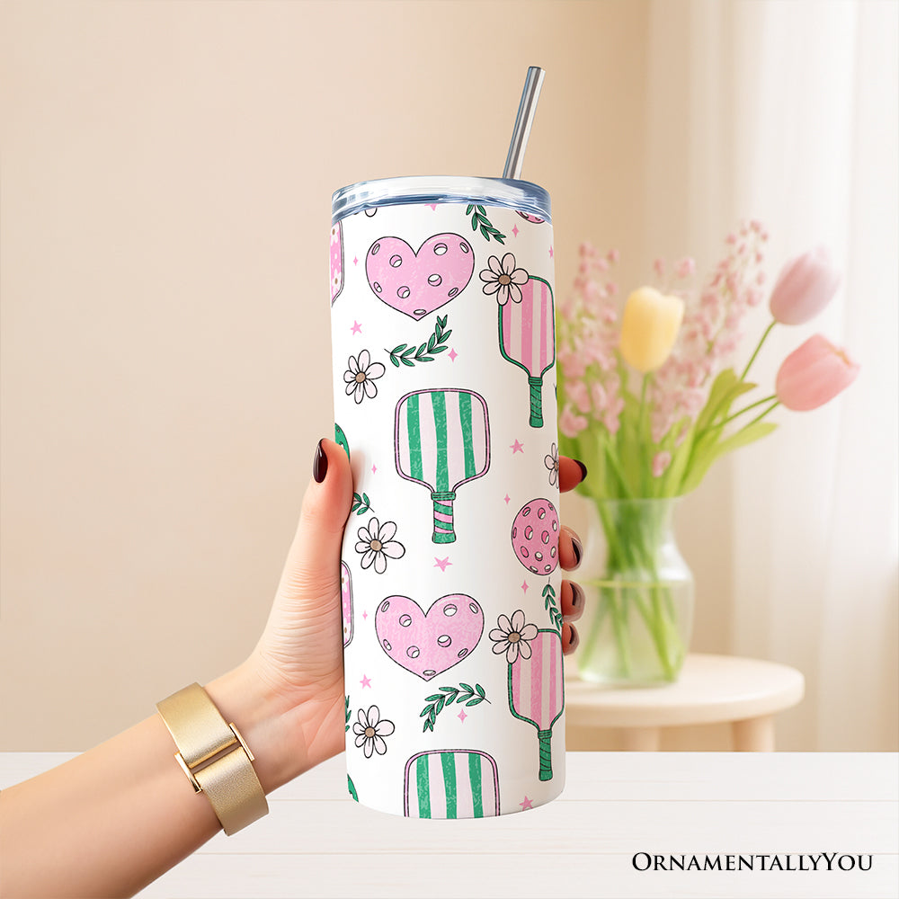 Pink Retro Pickleball 20oz Personalized Tumbler