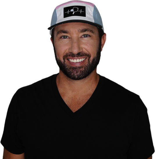 Pickleball Hat - 5 Panel - Black / White / Pink / Light Blue - Laser Mesh