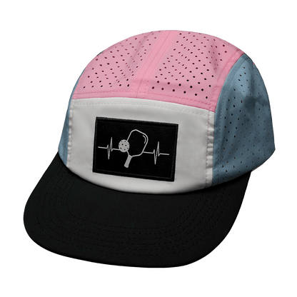 Pickleball Hat - 5 Panel - Black / White / Pink / Light Blue - Laser Mesh