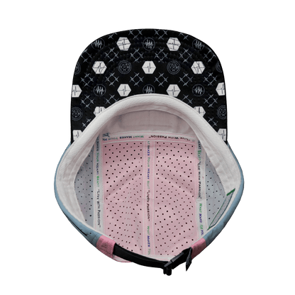 Pickleball Hat - 5 Panel - Black / White / Pink / Light Blue - Laser Mesh