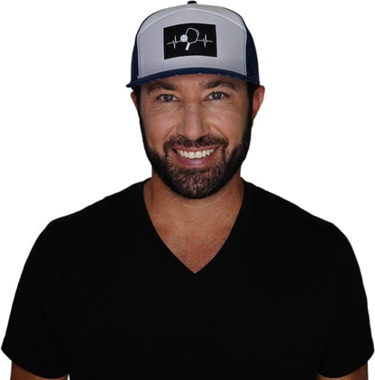 Pickleball Hat - Flat Bill  - Navy / Gray / White - Laser Mesh