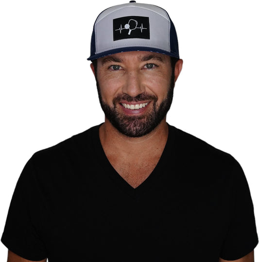 Pickleball Hat - Flat Bill  - Navy / Gray / White - Laser Mesh