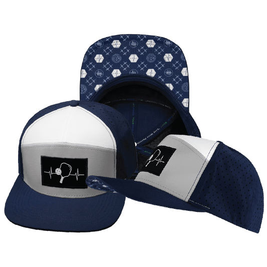 Pickleball Hat - Flat Bill  - Navy / Gray / White - Laser Mesh