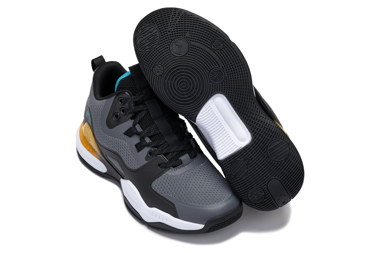 (Gray/Orange) - Basketball High-Top Sneakers