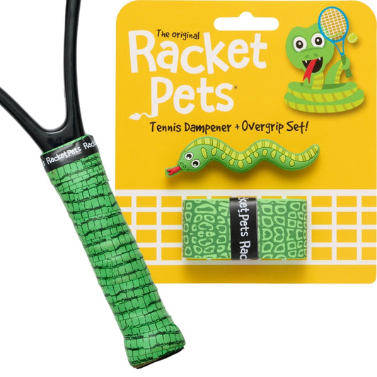 Snake Green Tennis Overgrip Tape and Matching Shock Absorbing Dampener