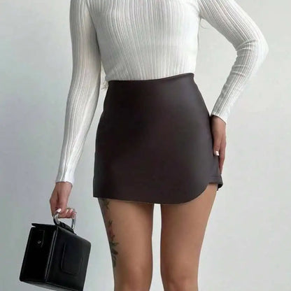 High-Waist PU Leather Skort With Built-In Shorts