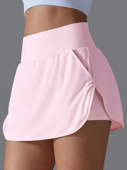 Womens High Waist Athletic Skirted Shorts With Pocket Detail