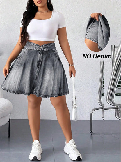 Elenzga Plus Size Summer Casual Solid Color Mini Skort