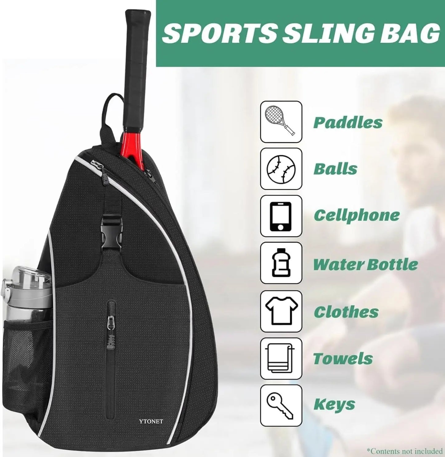 Water-Resistant Pickleball/Tennis Sling Backpack