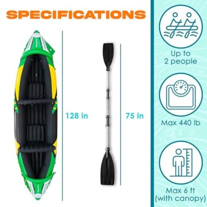 Inflatable Kayak 2 Person with Detachable Sun Canopy
