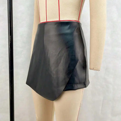 High-Waist PU Leather Skort With Built-In Shorts