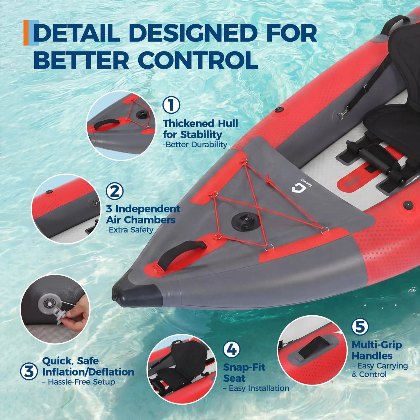 Inflatable 1/2-Person Fishing Kayak for Adults – Durable PVC Collapsible & Portable - with Padded Seats/Removable Fins/Hand Pump/Carry Bag & Repair Kit for Lake River Recreation Touring