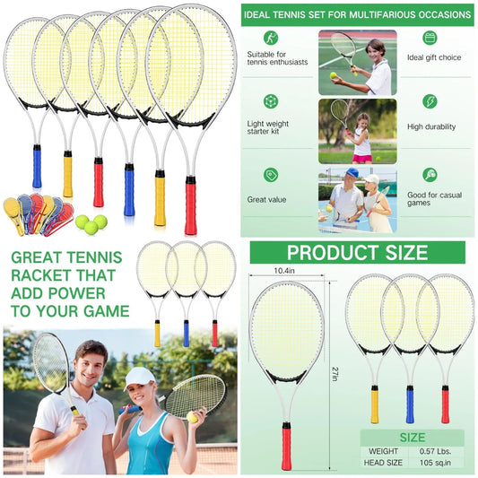 6 Pcs Tennis Racket Set for Adult Recreational Players