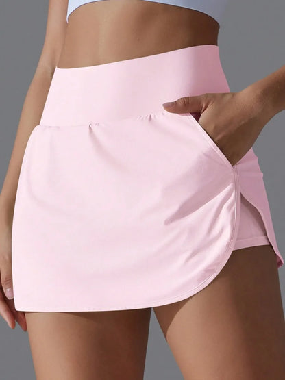 Womens High Waist Athletic Skirted Shorts With Pocket Detail