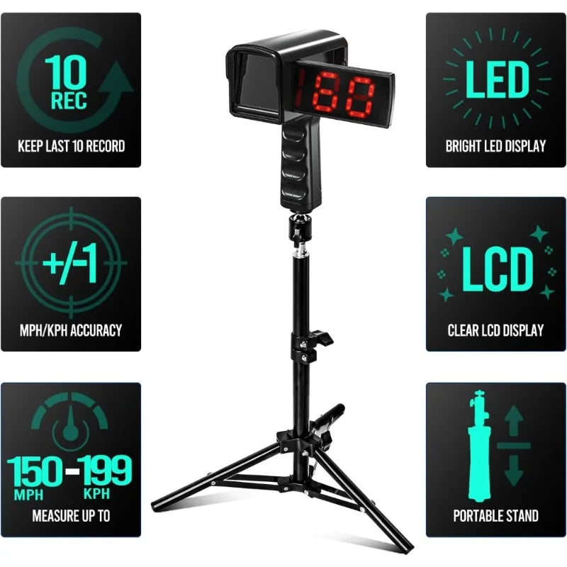 Baseball Radar Gun with Tripod LED LCD
