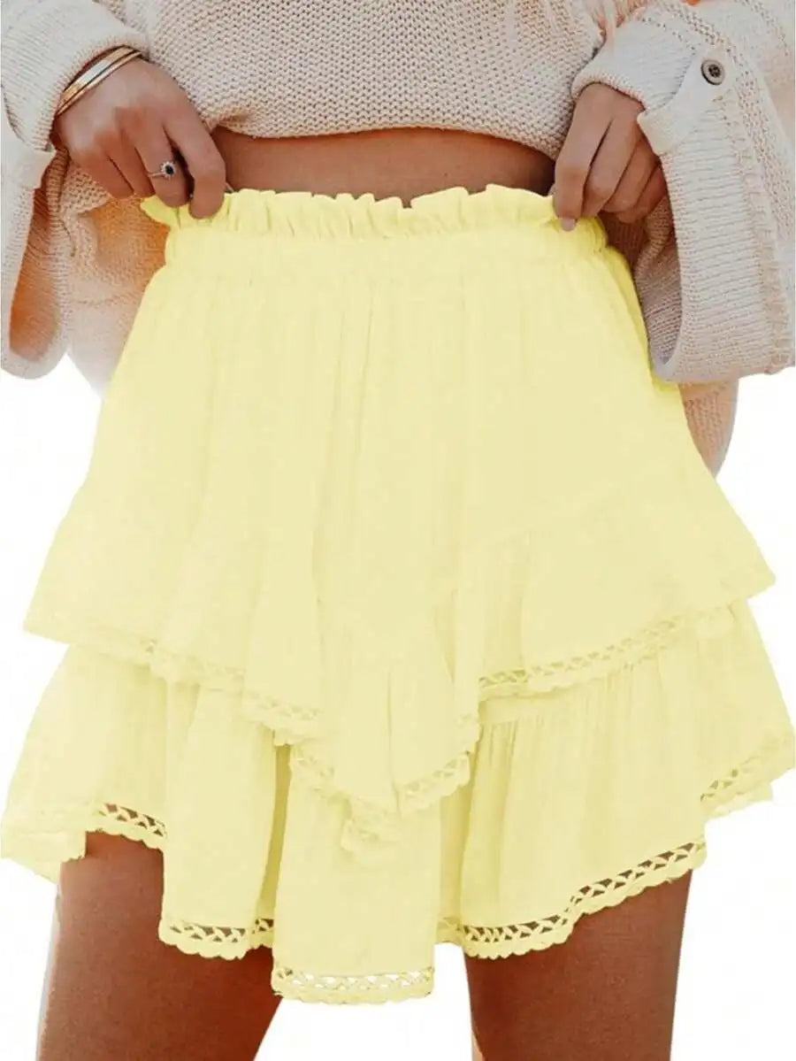Women's High Waist Tiered Ruffle Skort