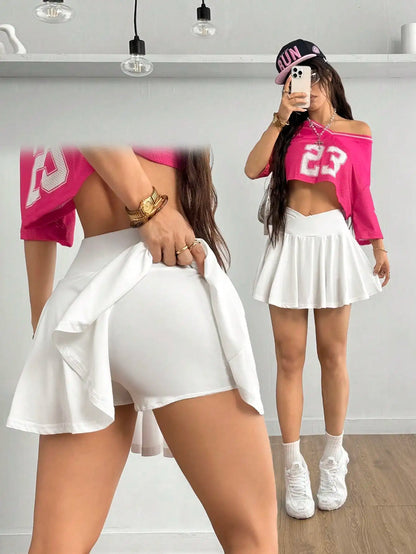 Women's Solid Color Asymmetric Waistband Yoga Skort