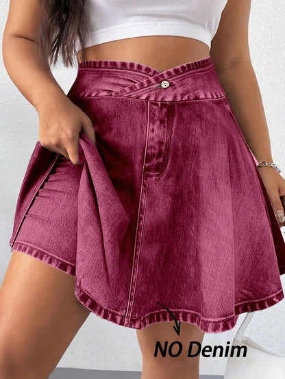 Elenzga Plus Size Summer Casual Solid Color Mini Skort