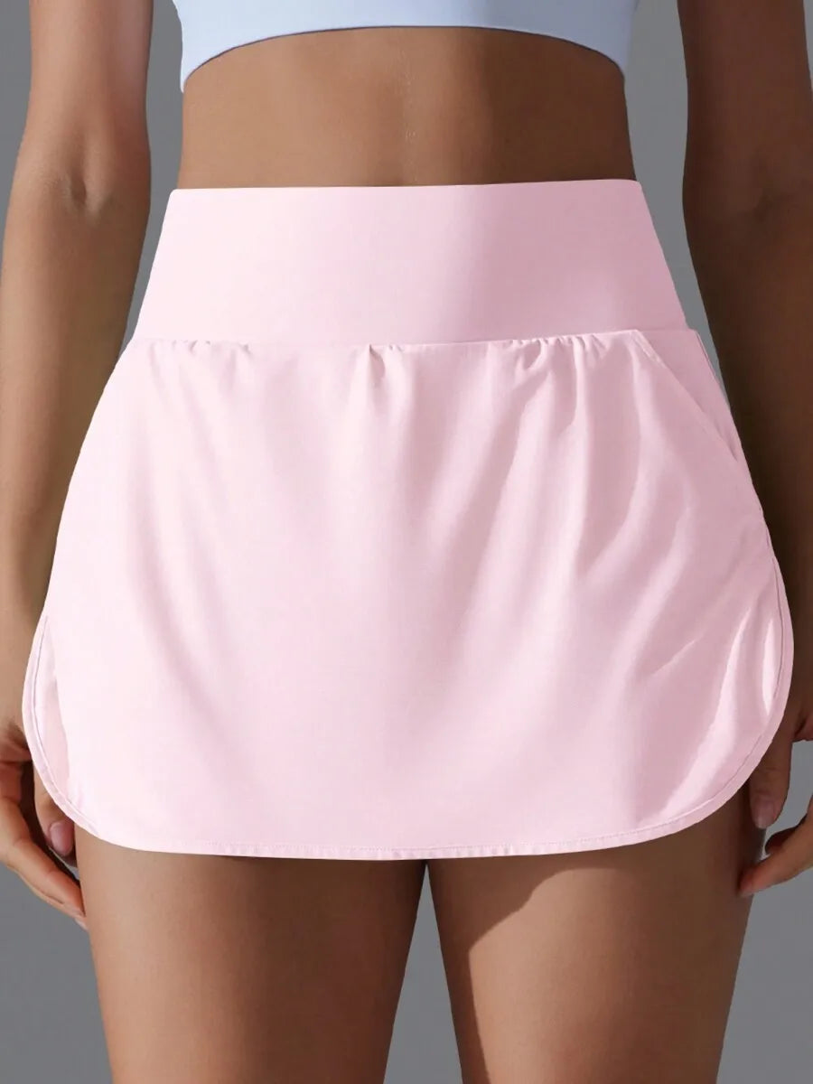 Womens High Waist Athletic Skirted Shorts With Pocket Detail