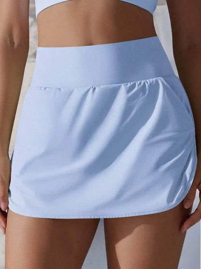 Womens High Waist Athletic Skirted Shorts With Pocket Detail