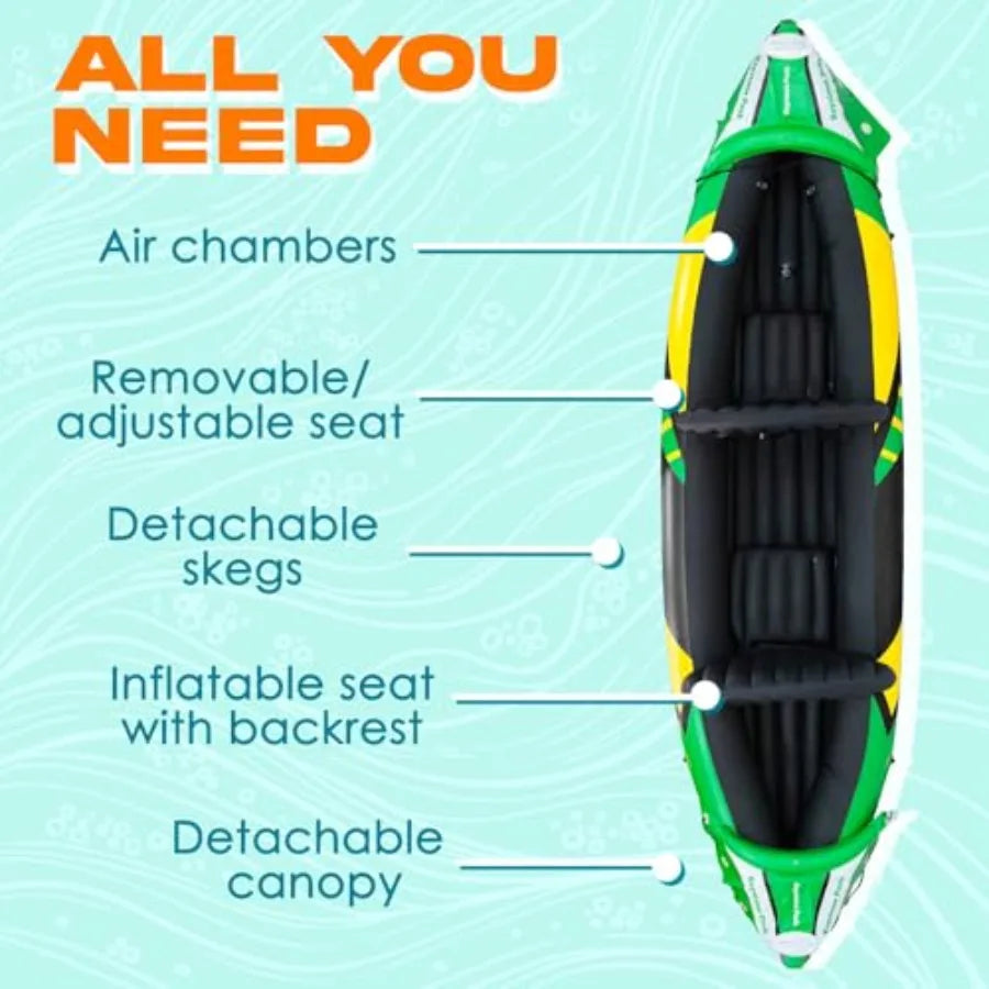 Inflatable Kayak 2 Person with Detachable Sun Canopy