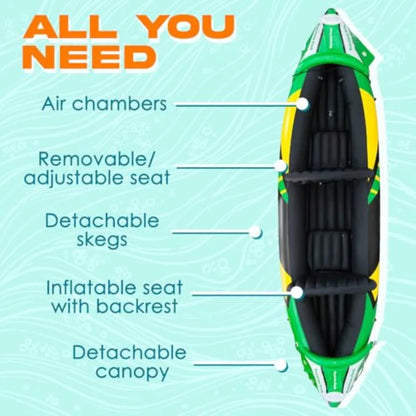 Inflatable Kayak 2 Person with Detachable Sun Canopy