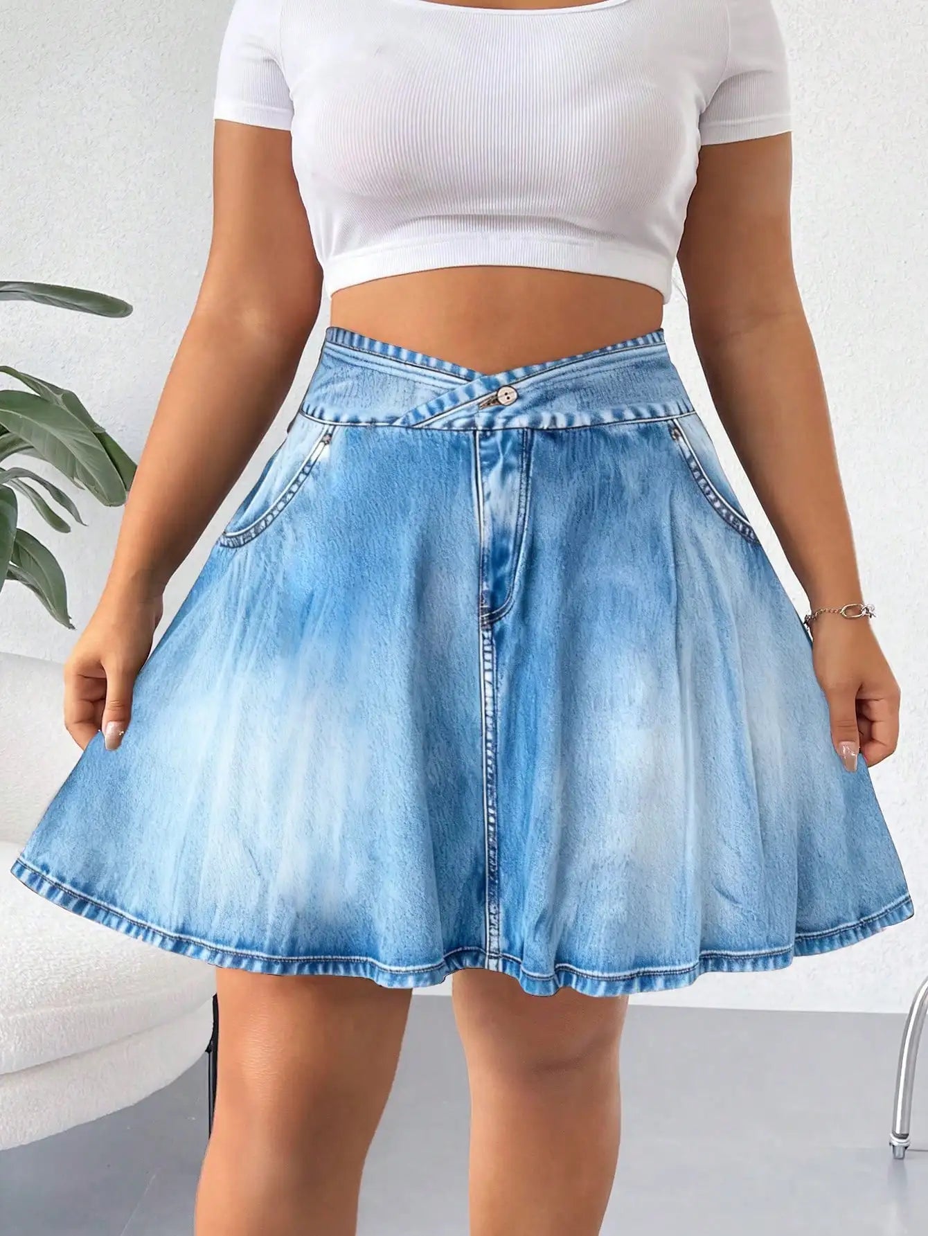 Elenzga Plus Size Summer Casual Solid Color Mini Skort
