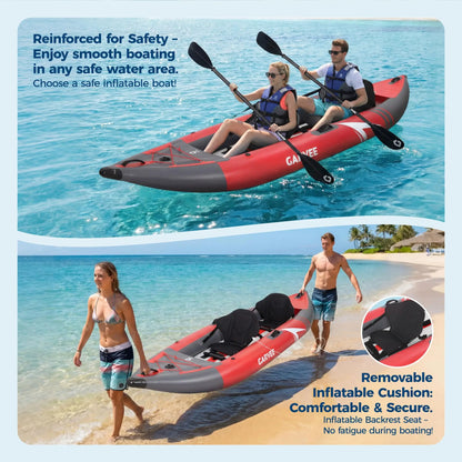Inflatable 1/2-Person Fishing Kayak for Adults – Durable PVC Collapsible & Portable - with Padded Seats/Removable Fins/Hand Pump/Carry Bag & Repair Kit for Lake River Recreation Touring